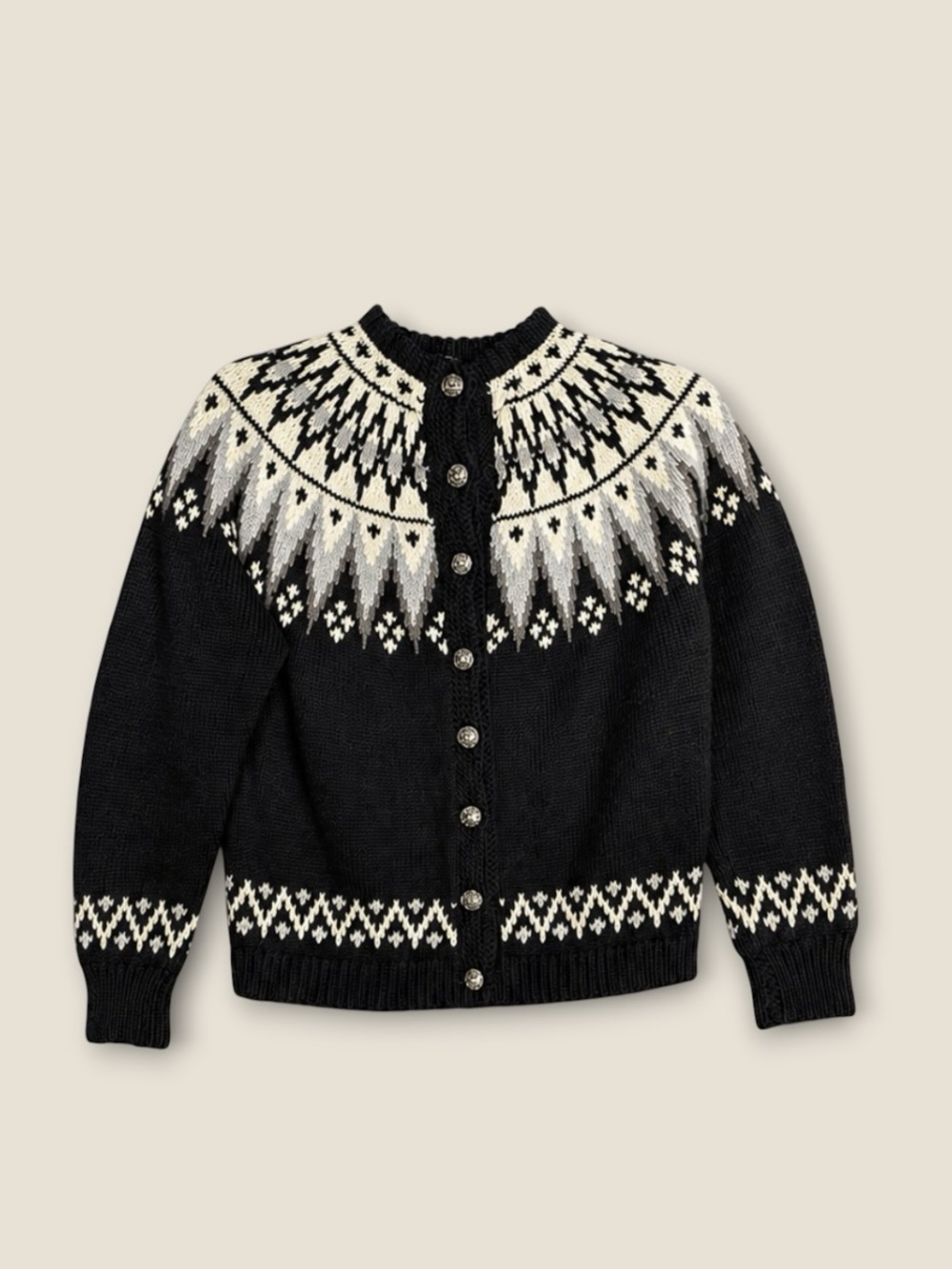 Vintage 1950s Modette Vienna Austrian Colorwork Cardigan Size 44